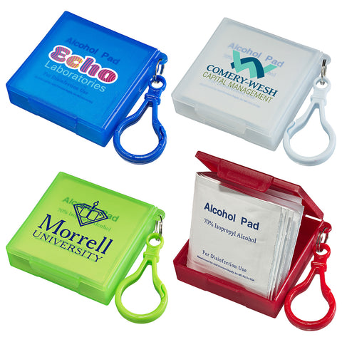 Handy Pack Sani-Wipes with Carabiner | 1 Color Customization | Made in China | 5-7 Days | Minimum is 1 Box of 250